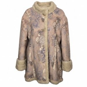 NOVELTI Adorable Junior Women's 3X Faux Suede Floral Print Faux Fur Lined Coat